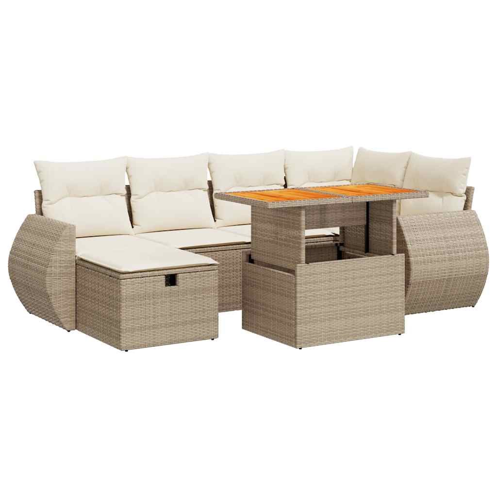 Set Sofás Jardín Y Cojines 8 Pzas Ratán Sintético Acacia Beige / Vetonek_5