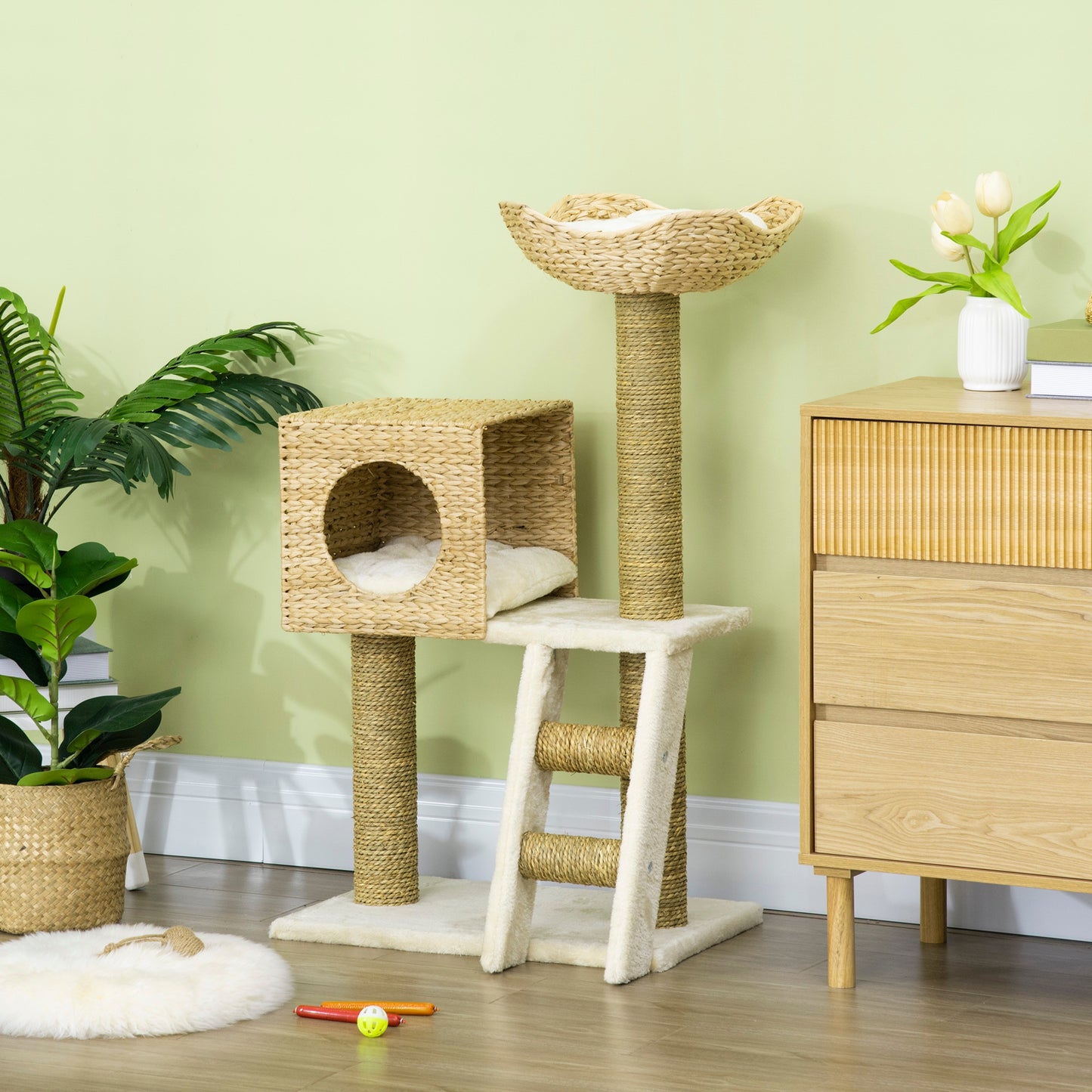 Pawhut Árbol Rascador Para Gatos Medianos Altura 100,5cm Con Cama Superior Cueva_1