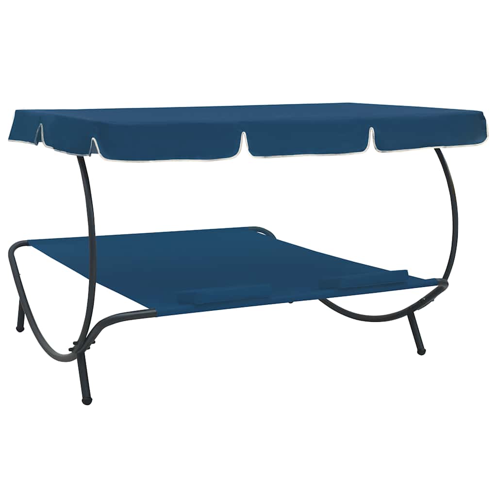 Tumbona De Jardín Con Toldo Y Cojines Azul_3