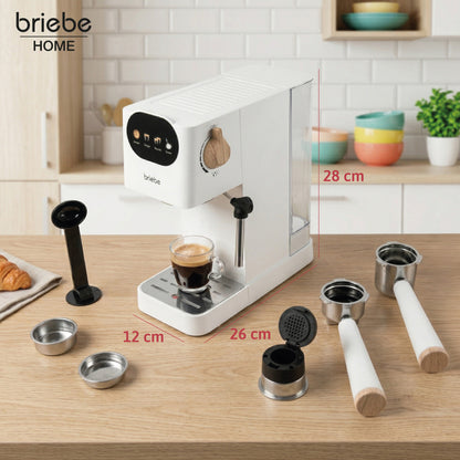 Briebe Nordic Cafetera Espresso 20 Bares Compatible Cápsulas Nespresso Y Café Molido Espumador Leche, Ec1180wht, Blanco_4