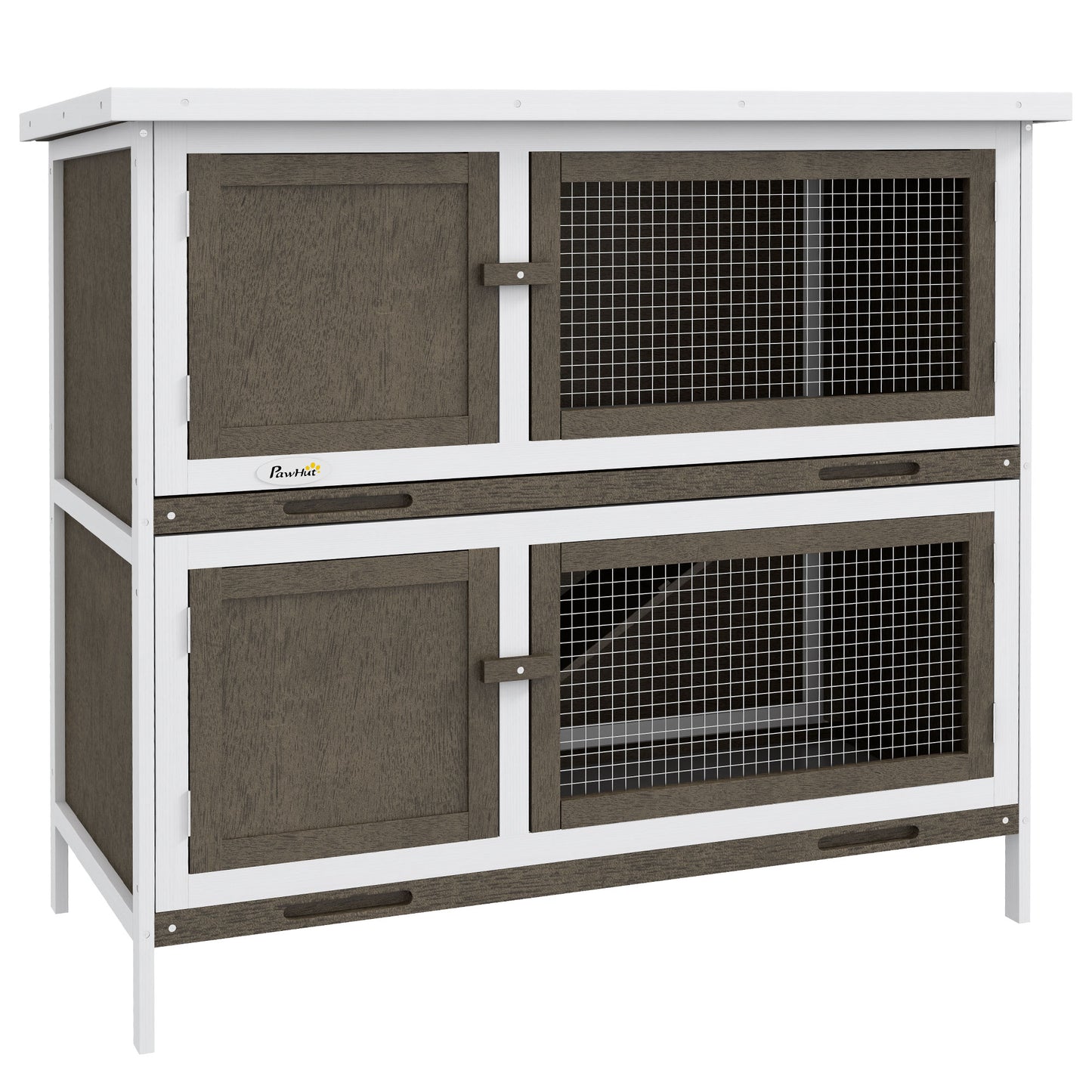 Pawhut Conejera De Madera 97x44x91 Cm Con Techo Asfáltico Puertas Con Pestillo_0
