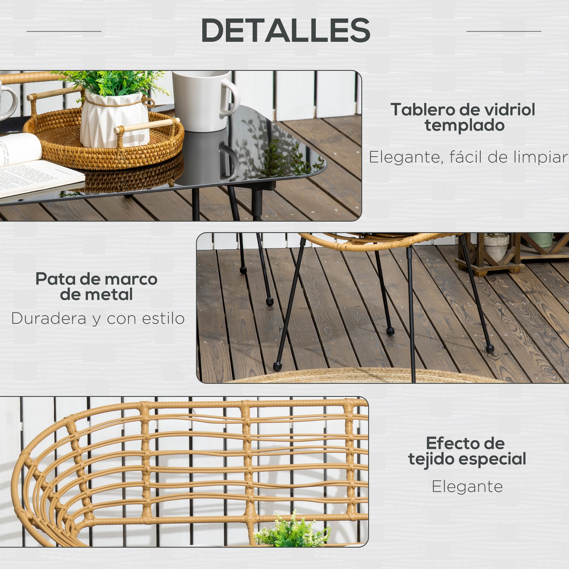 Outsunny Conjunto De Jardín De Ratán Sintético De 4 Piezas Natural Y Negro_5