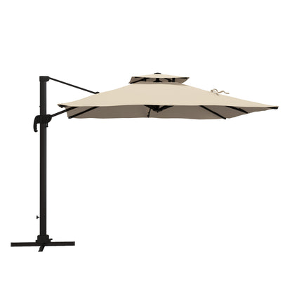 Outsunny Sombrilla De Jardín Inclinable 300x300 Cm Parasol De Aluminio Caqui_0