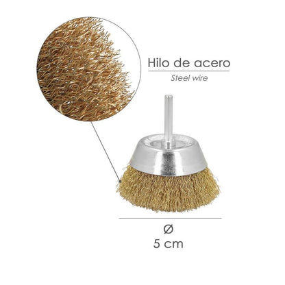Cepillo Acero Latonado Para Taladro Taza Ø 50 Mm. Espiga 1/4 Cepillo Taladro Alambre Latón, Cepillo Limpieza, Cepillo Pulir._1