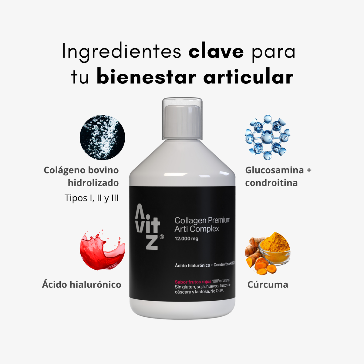 Colágeno líquido para articulaciones Avitz 12.000 mg Líquido 500 ml con Ácido Hialurónico, MSM y Condroitina_3