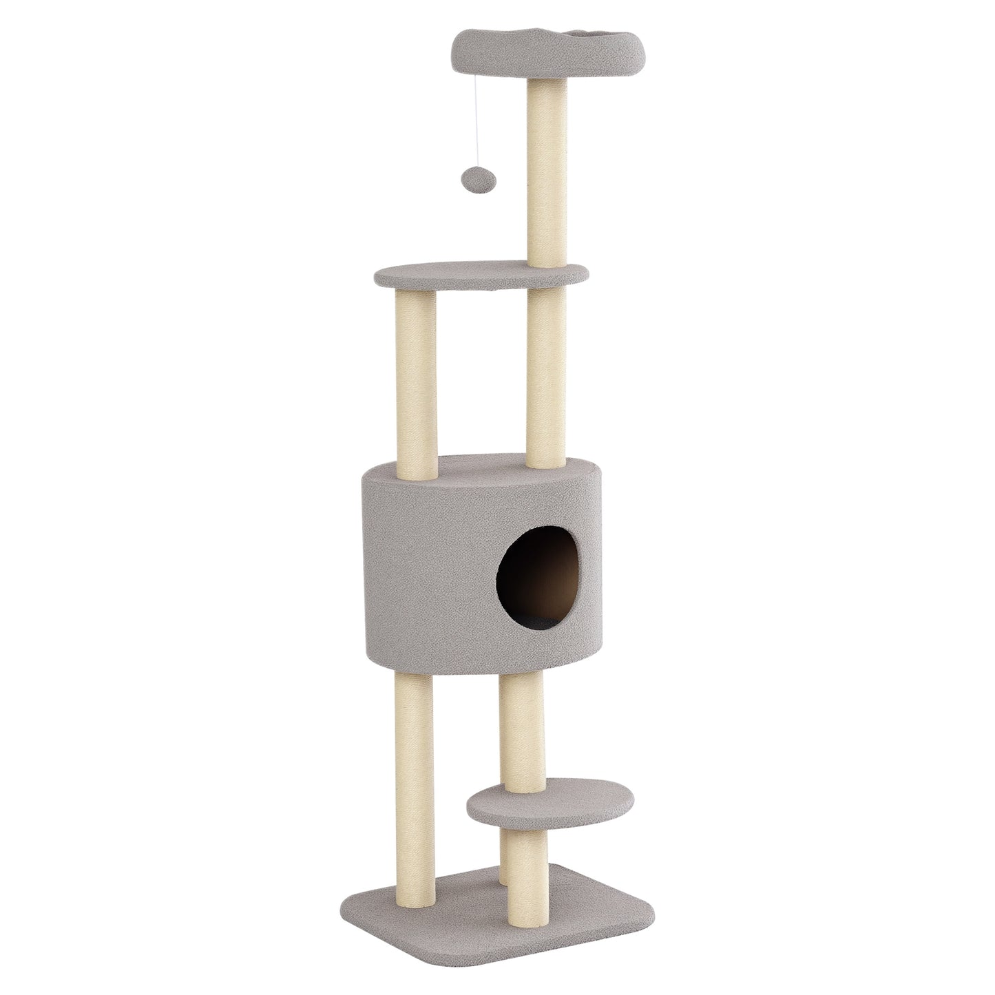 Pawhut Árbol Para Gatos Altura 148 Cm Con Postes De Sisal Y 3 Plataformas Gris_0