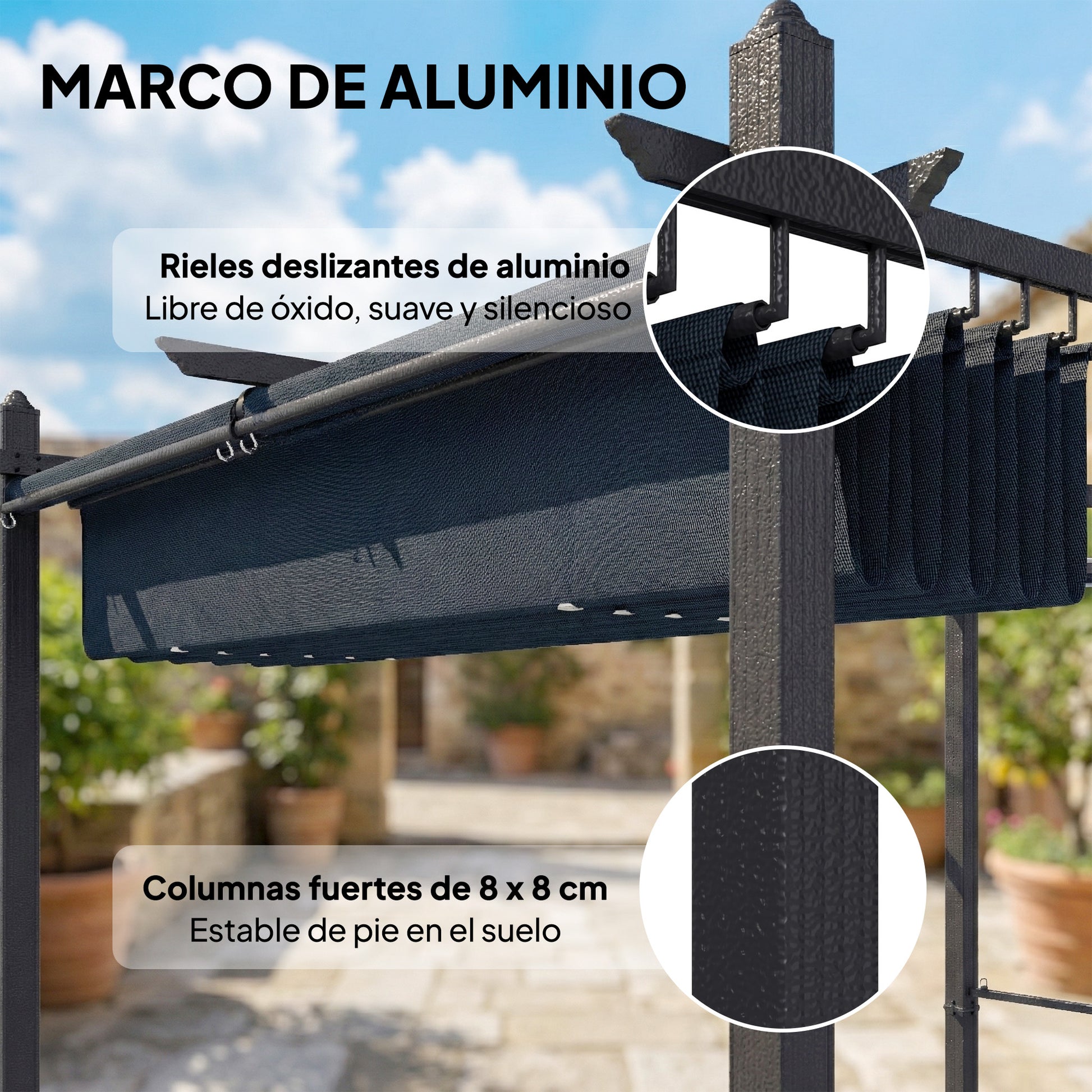 Outsunny Pérgola De Jardín 4x3 M Con Techo Retráctil Cortinas Automáticas Gris_5