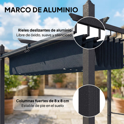 Outsunny Pérgola De Jardín 4x3 M Con Techo Retráctil Cortinas Automáticas Gris_5