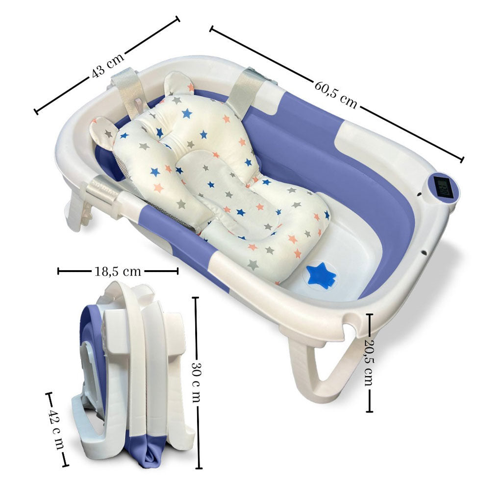 Bathby Bañera Bebé Plegable Con Termómetro, Cojín Antideslizante, Patas Antideslizantes (azul Oasis)_4