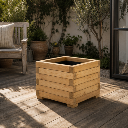 Jardinera Cuadrada De Madera De Pino Tratada Exterior Con Malla Geotextil 45x45x34 Cm 38 L_3