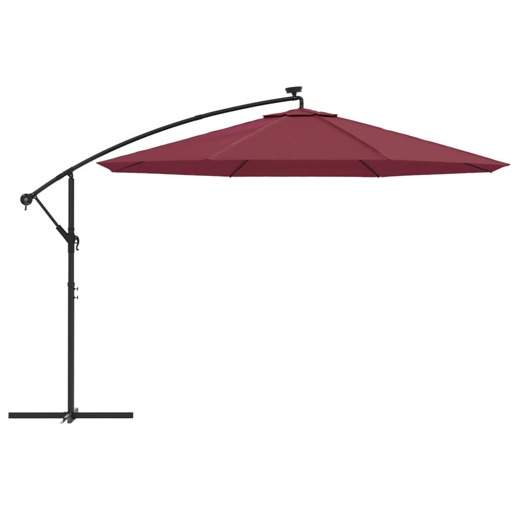 Sombrilla De Jardín Voladiza Con Luces Led Rojo Burdeos 350 Cm_2