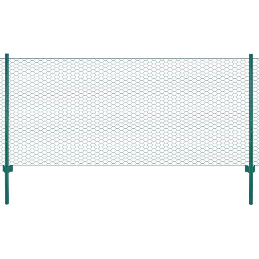 Valla De Malla Alambre Con Postes Acero 25x0,5 M Verde / Vetonek_0