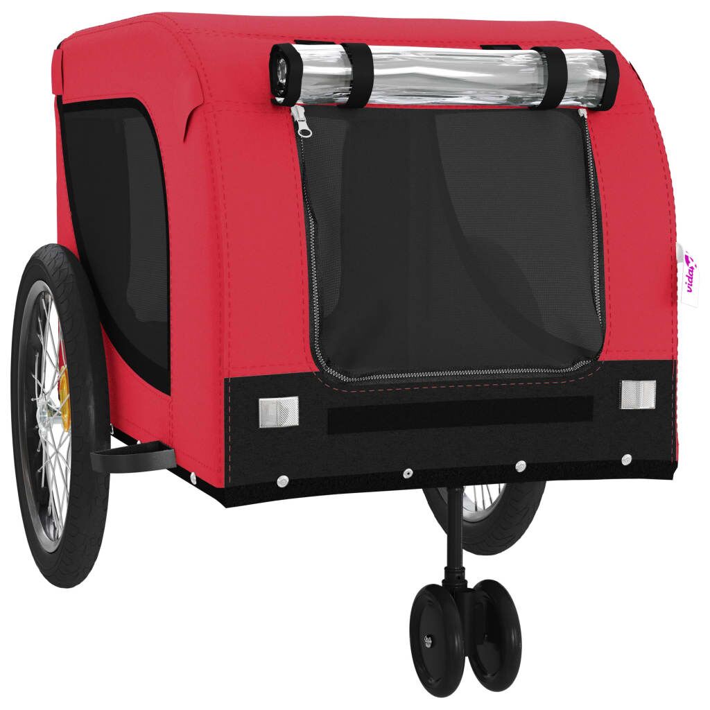 Vidaxl Remolque De Bicicleta Mascotas Hierro Tela Oxford Rojo Negro_3