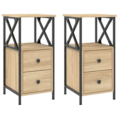 Mesita Noche 2 Uds Madera Ingeniería Roble Sonoma 34x35,5x70 Cm_0