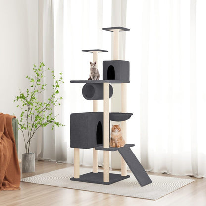 Vidaxl Rascador Para Gatos Con Postes De Sisal Gris Oscuro 168 Cm_1