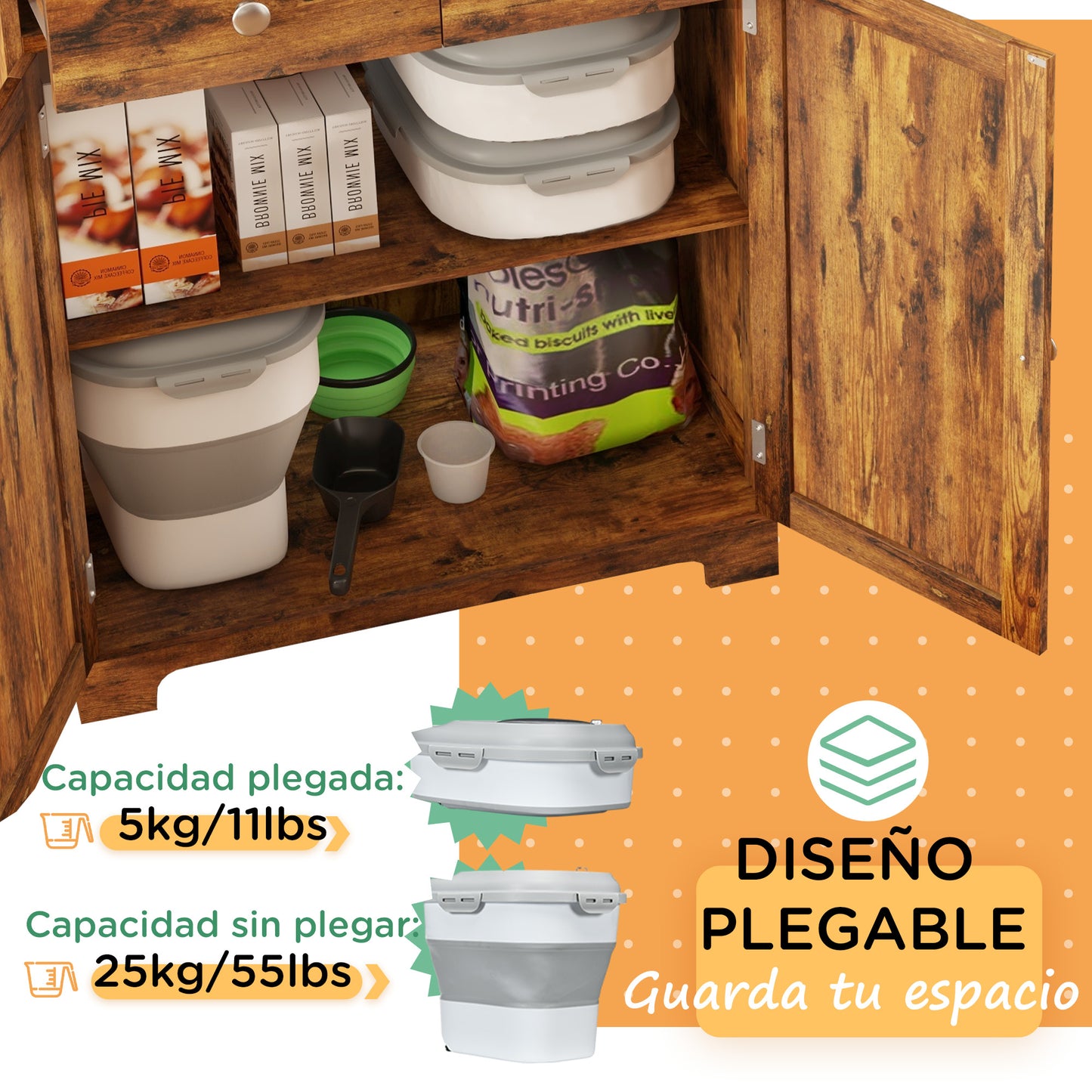 Pawhut Contenedor De Pienso Plegable 25l Con Taza Medidora Cuenco Plegable_4