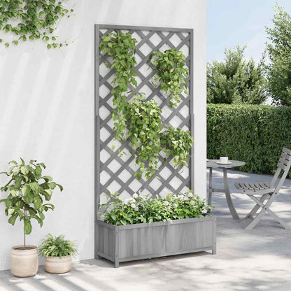 Jardinera Con Enrejado Gris 90x35x180 Cm Madera Maciza De Abeto_3