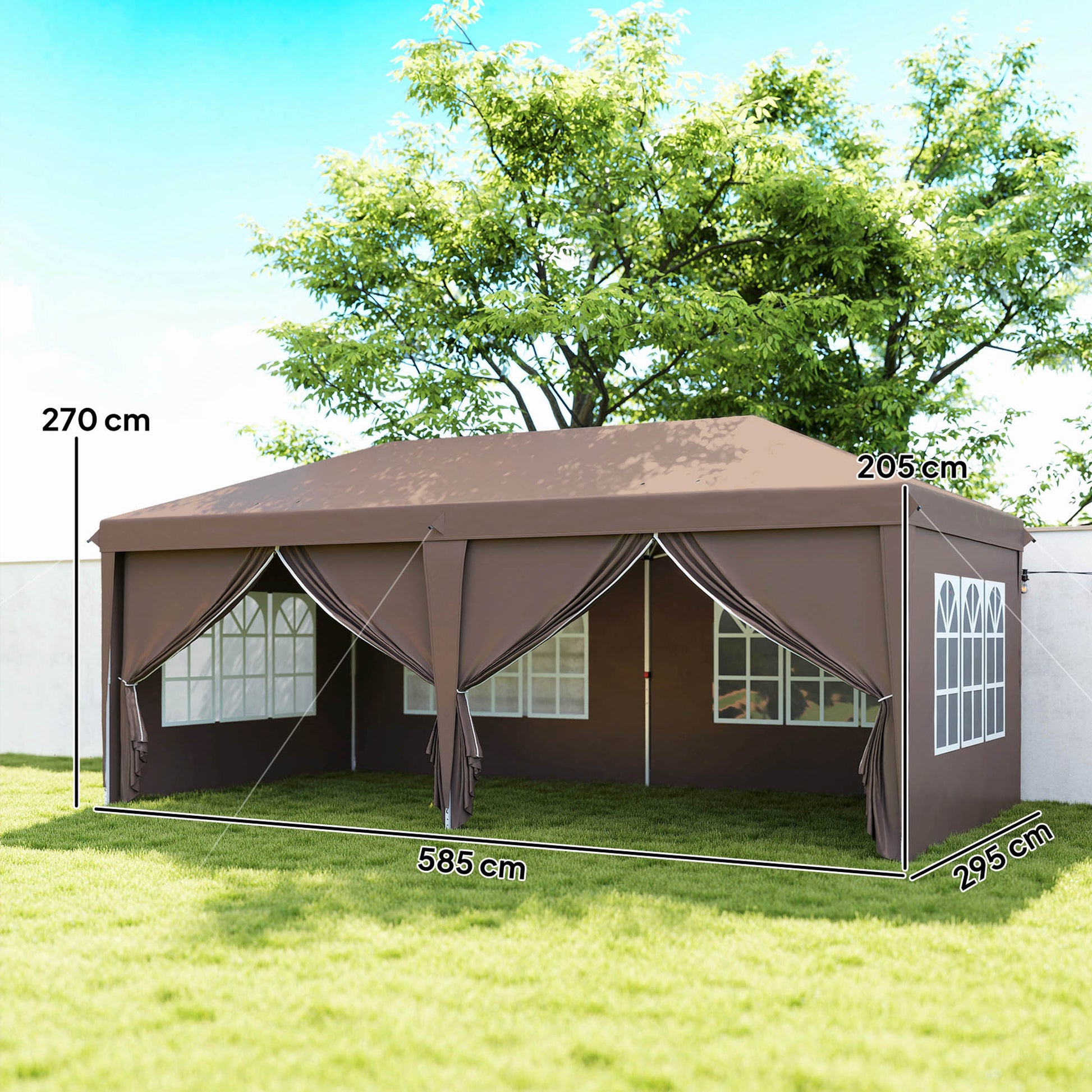 Outsunny Carpa Plegable 6x3 M Con 4 Laterales Desmontables 4 Ventanas Café_2