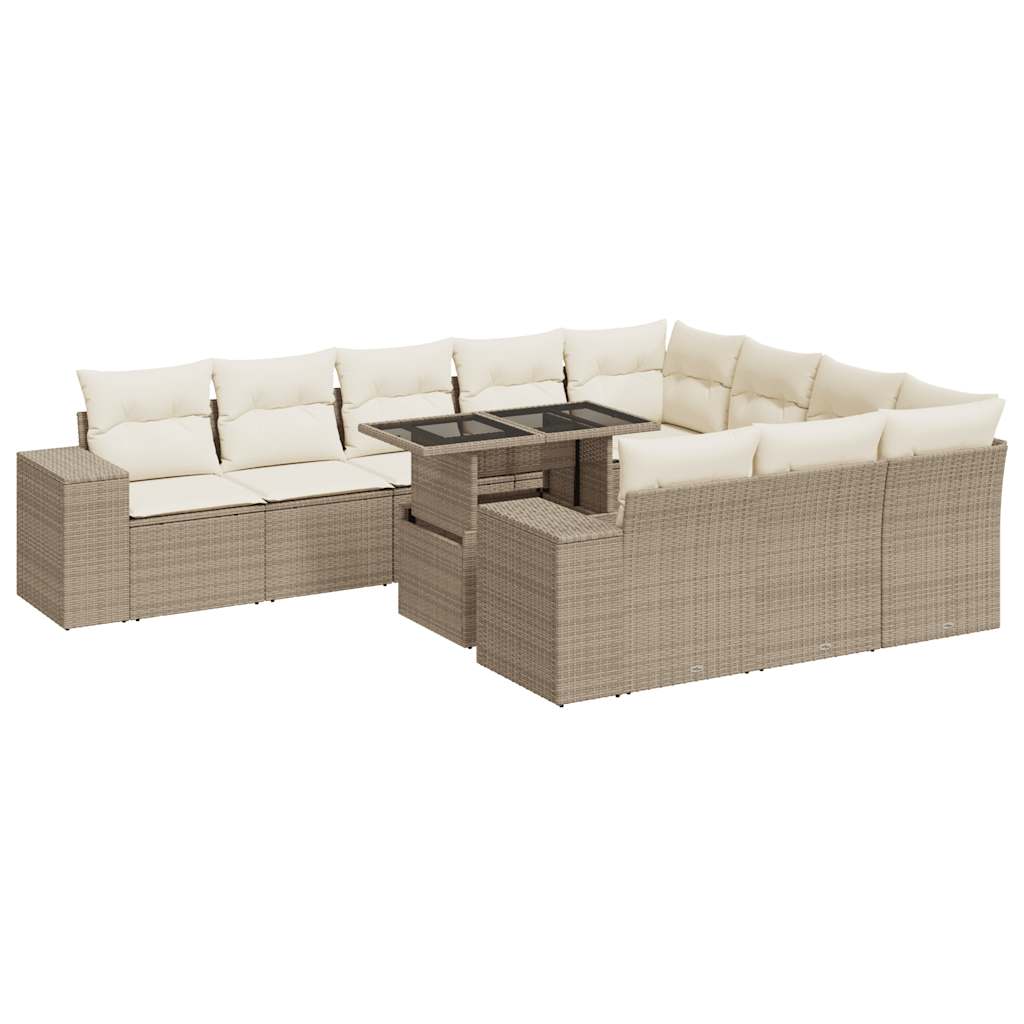 Set De Sofás De Jardín 11pzas Con Cojines Ratán Sintético Beige / Vetonek_1