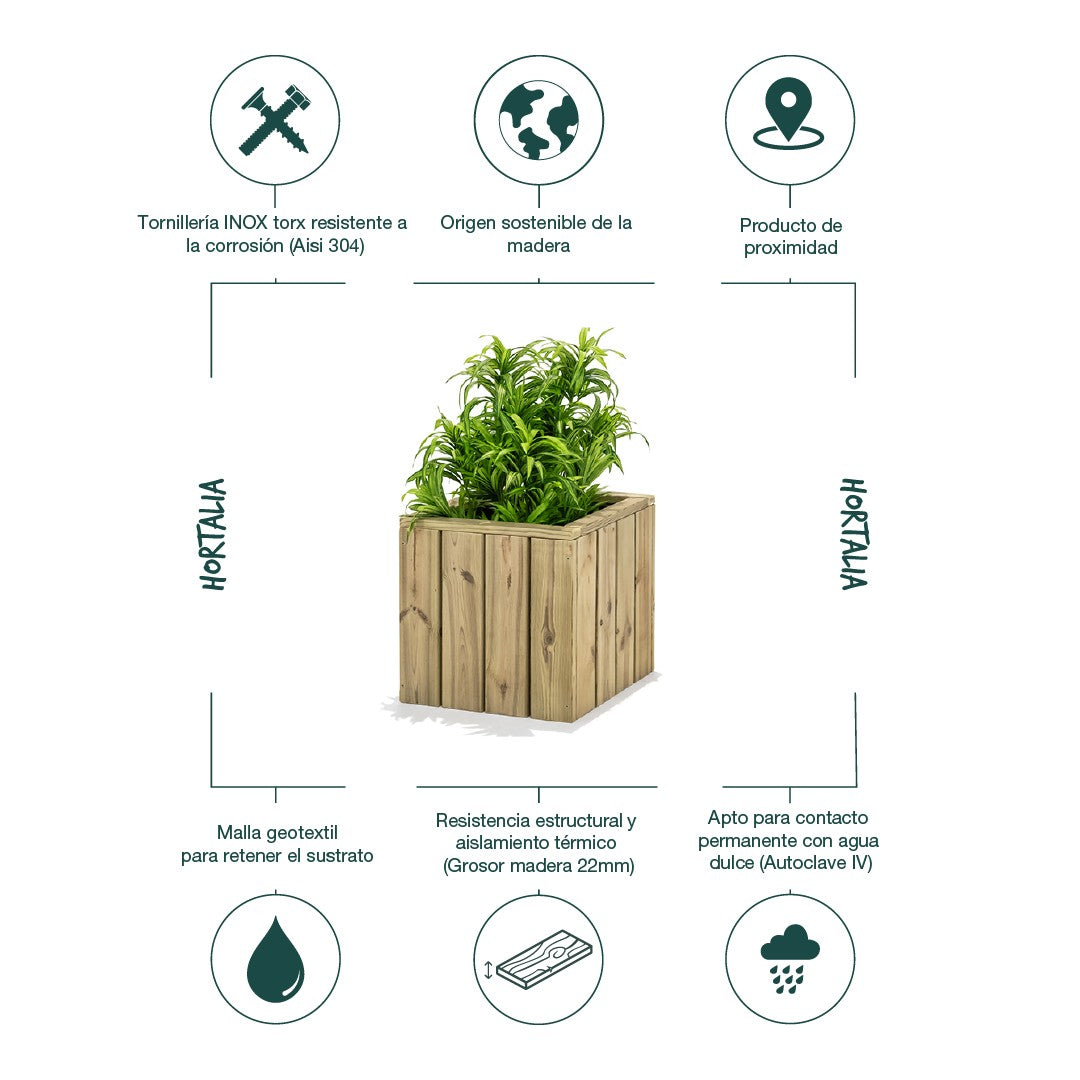 Jardinera De Madera Para Exterior 40x40x40 Cm Atrium Hortalia_2