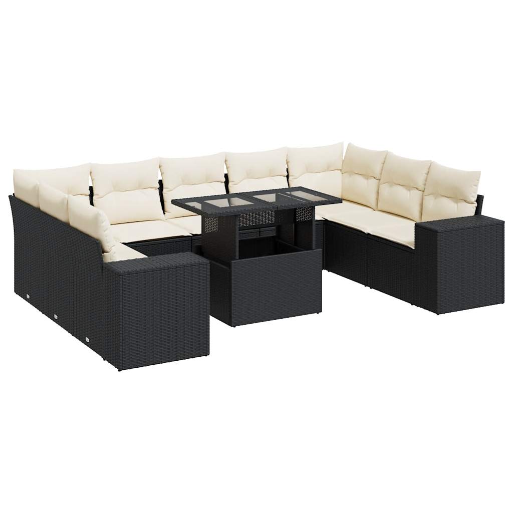 Set De Sofás De Jardín Y Cojines 10 Pzas Ratán Sintético Negro / Vetonek_1