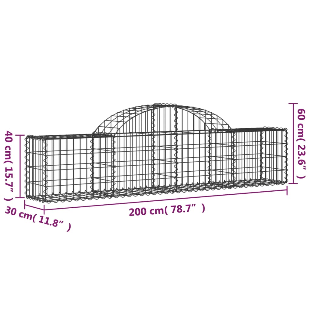 Cestas De Gaviones 25 Uds Forma De Arco Hierro 200x30x40/60 Cm_5