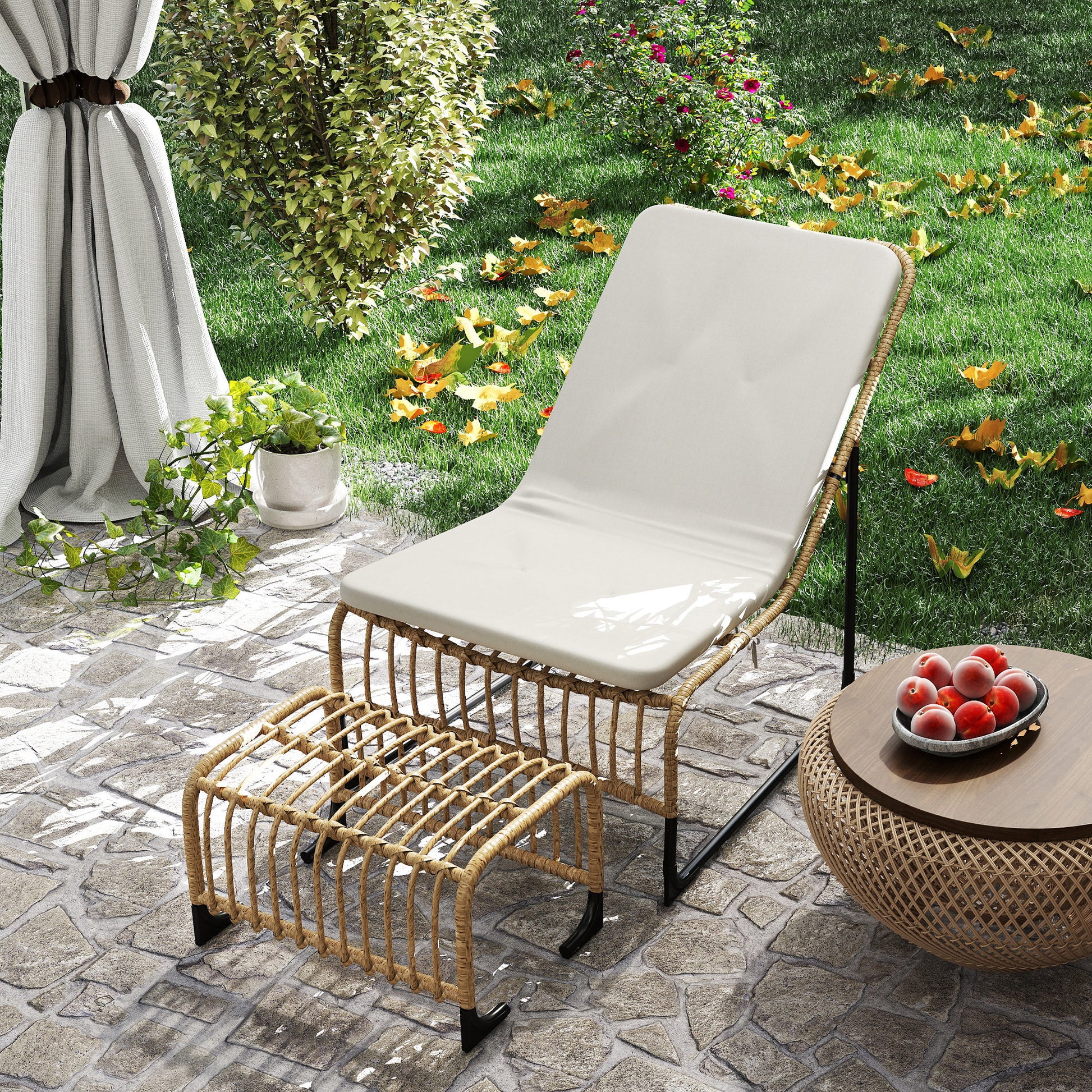 Outsunny Conjunto De Sillón De Jardín Con Reposapiés De Ratán Sintético Beige_3