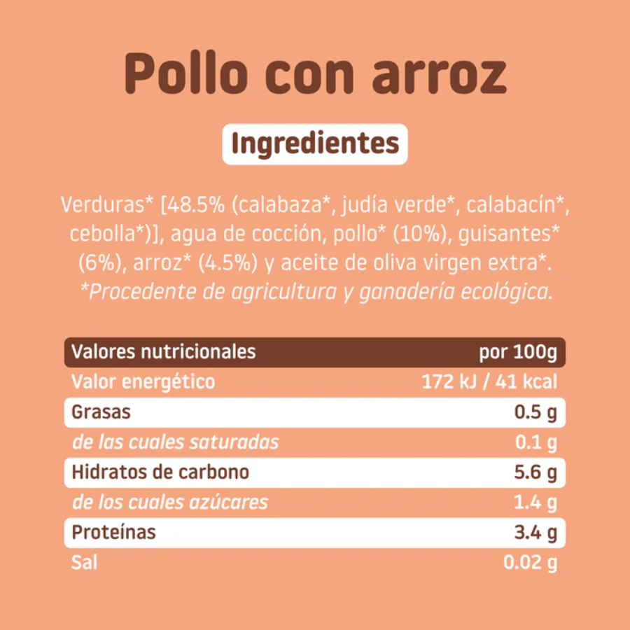 Tarrito BIO pollo con arroz +6 meses Smileat, 230g
