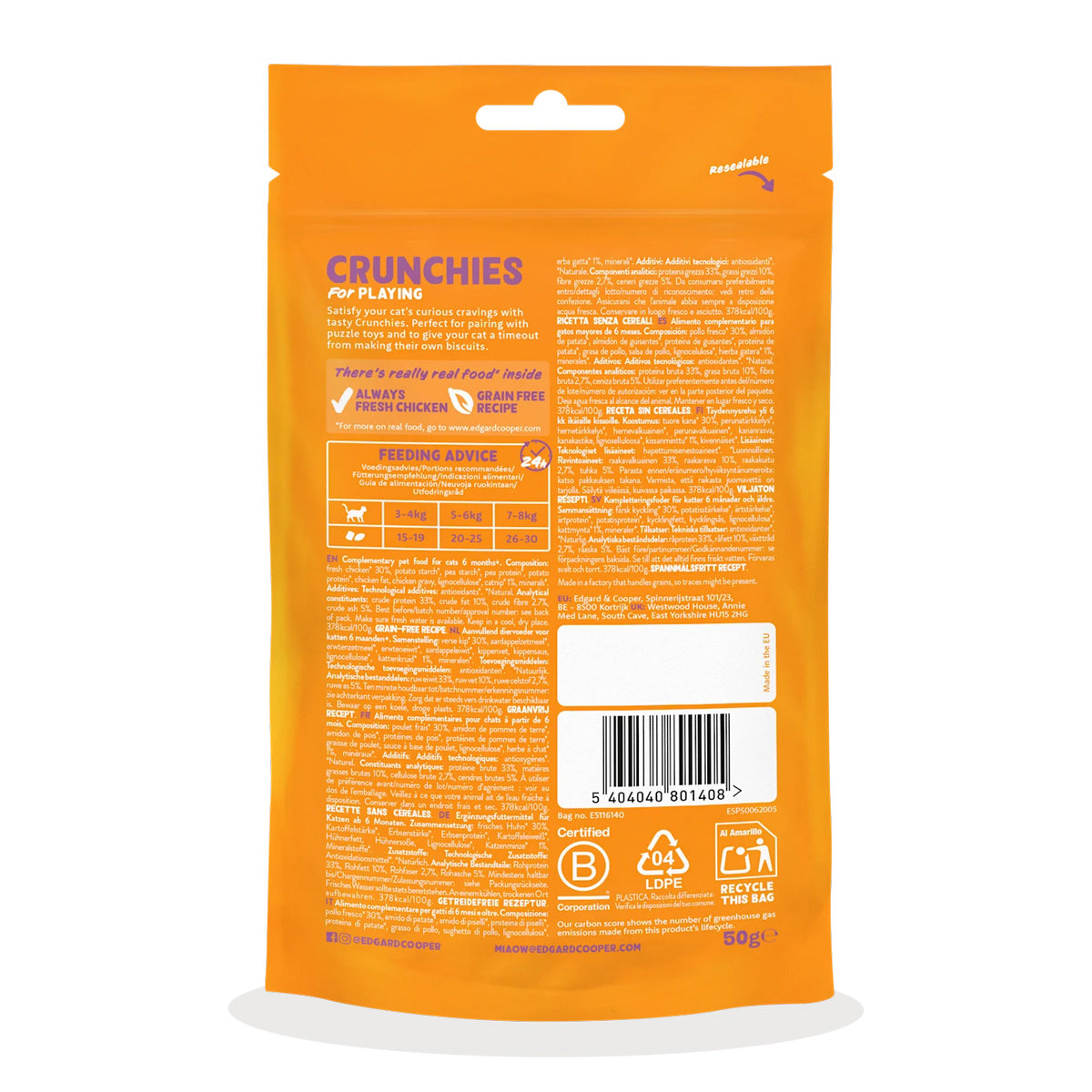 Galletitas de pollo Premios naturales para gatos Edgard Cooper 50 g