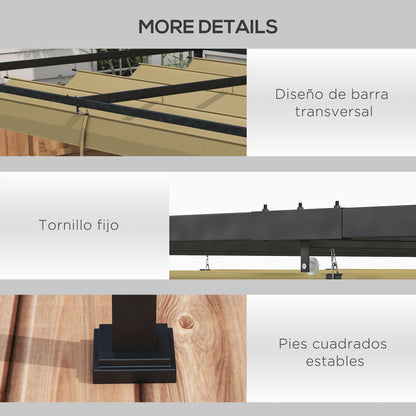 Outsunny Pérgola 3x2 M Cenador Jardín Con Techo Retráctil Poliéster Para Fiestas_5