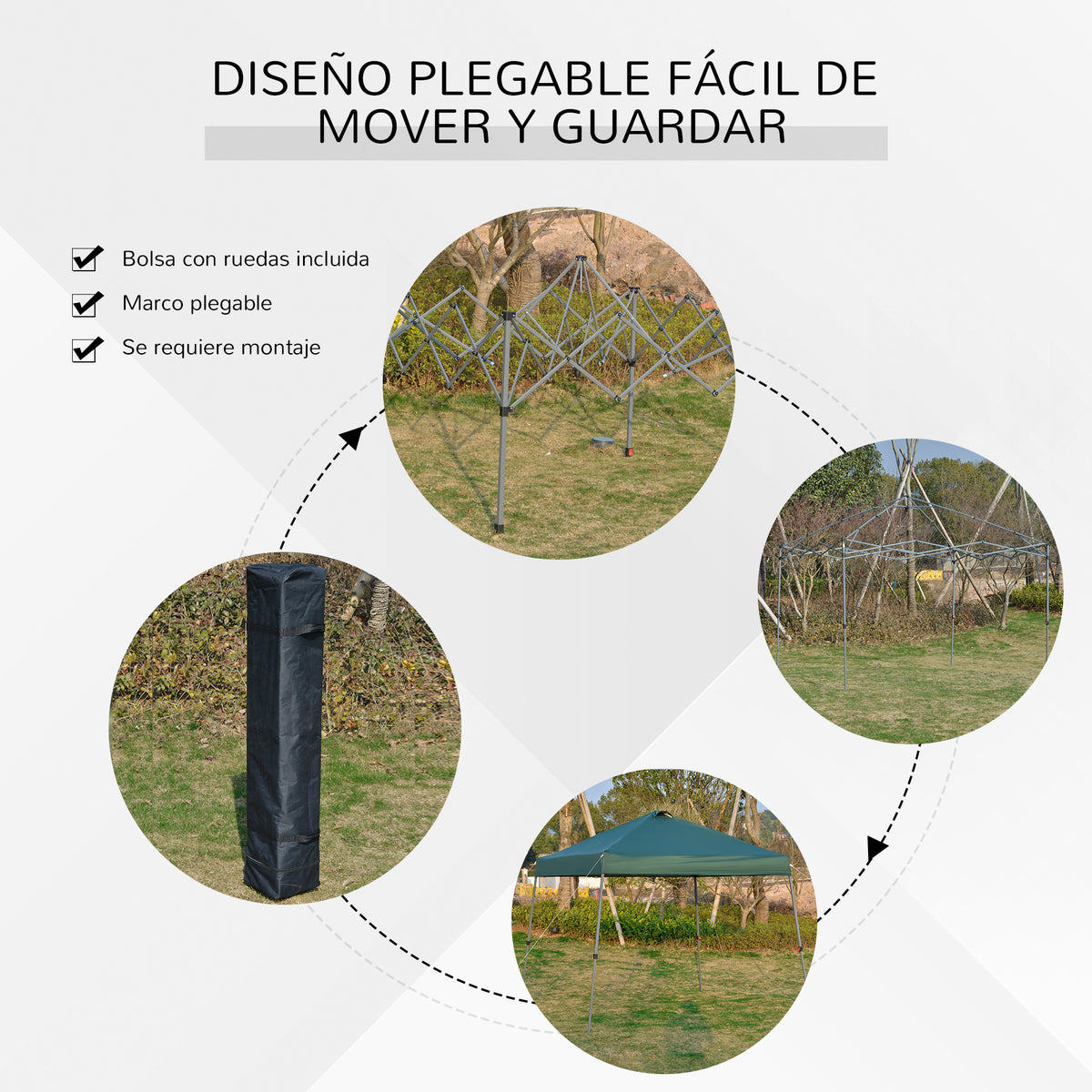Cenador Plegable Outsunny Verde 300x300x250 Cm Acero Tela Oxford_5