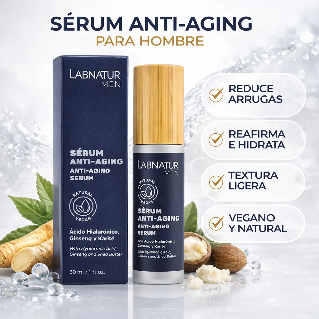 Sérum Facial para Hombre Labnatur 30 ml | Hidratación, Firmeza y Antiedad | Ácido Hialurónico y Ginseng | Vegano_1