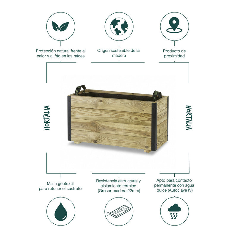 Jardinera De Madera Con Refuerzo De Aluminio 70x30x40 Cm Ghio Al Hortalia_4