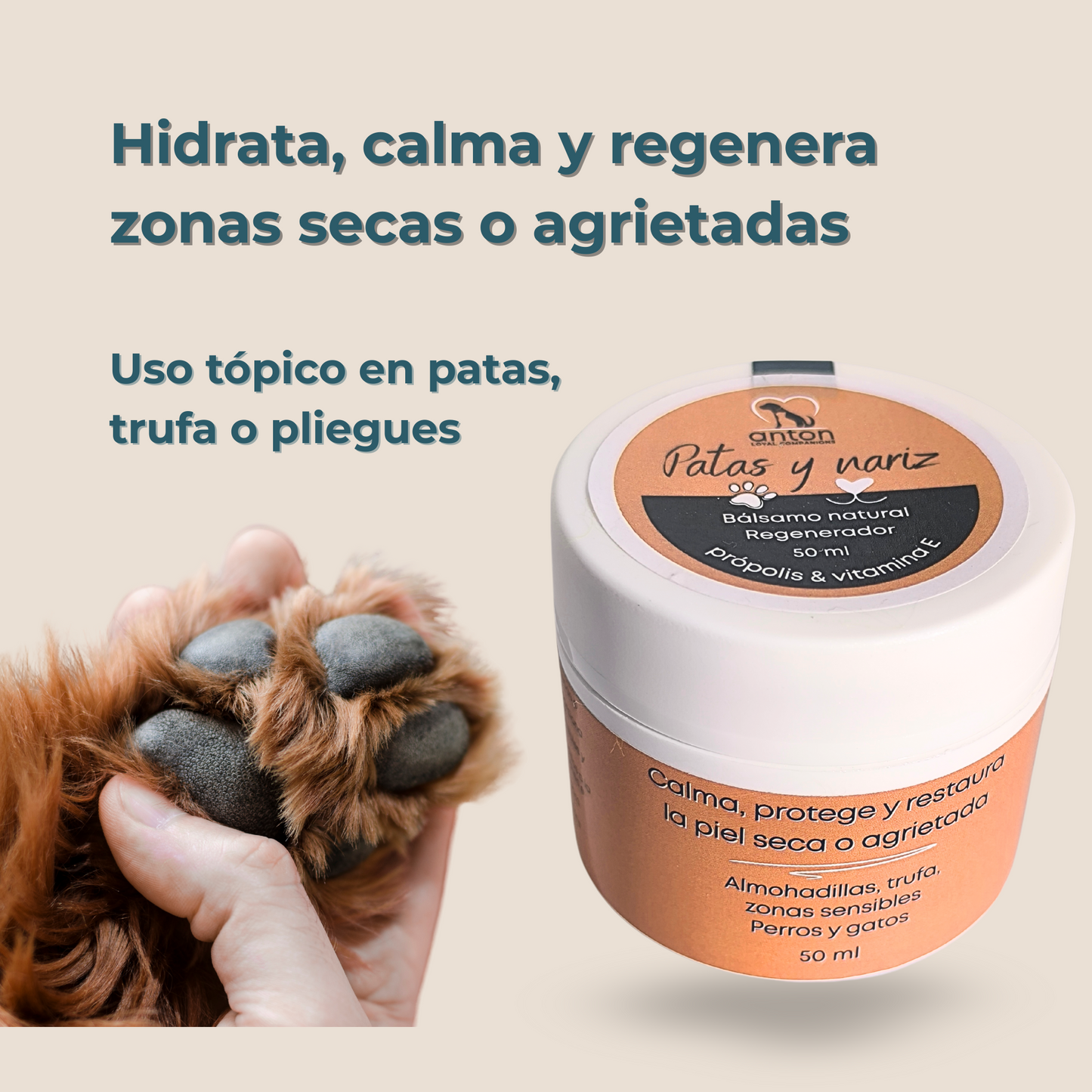 Bálsamo natural para almohadillas y nariz de perros y gatos – Protector hidratante 50 ml
