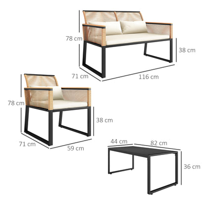 Outsunny Conjunto De Jardín Exterior De 4 Piezas De Ratán Natural Y Crema_2