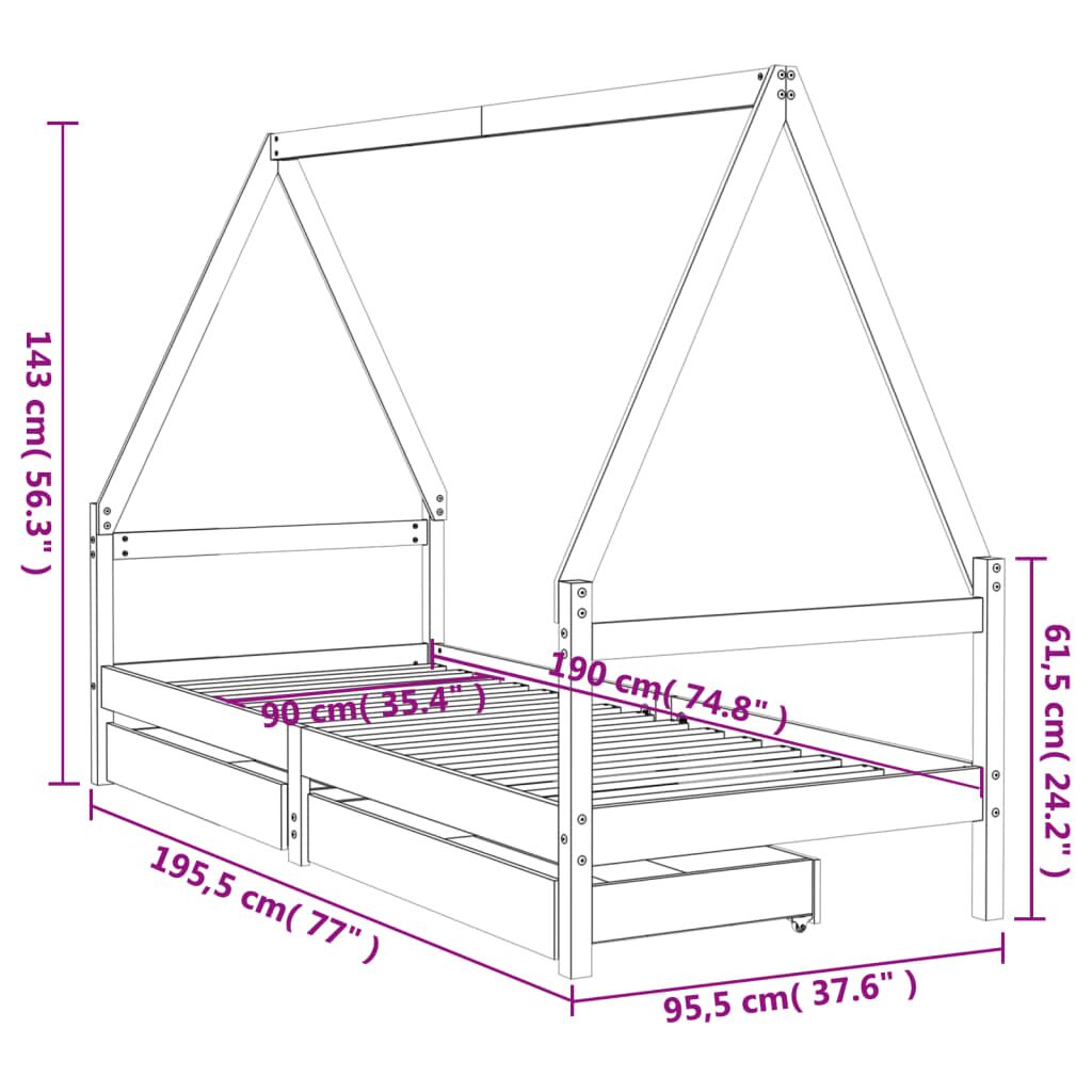 Vidaxl Estructura Cama Infantil Y Cajones Madera Pino Negro 90x190 Cm_2