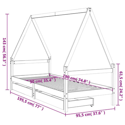 Vidaxl Estructura Cama Infantil Y Cajones Madera Pino Negro 90x190 Cm_2