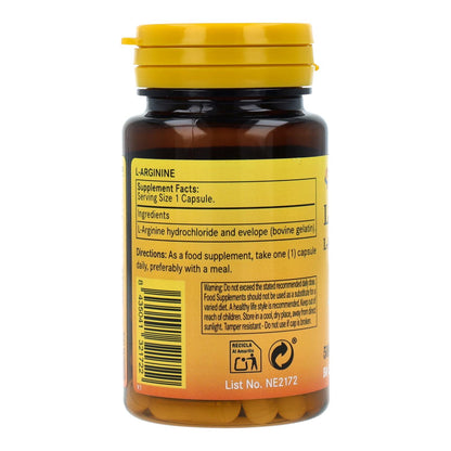 L-Arginina 500 mg  Nature Essential, 50 Cápsulas
