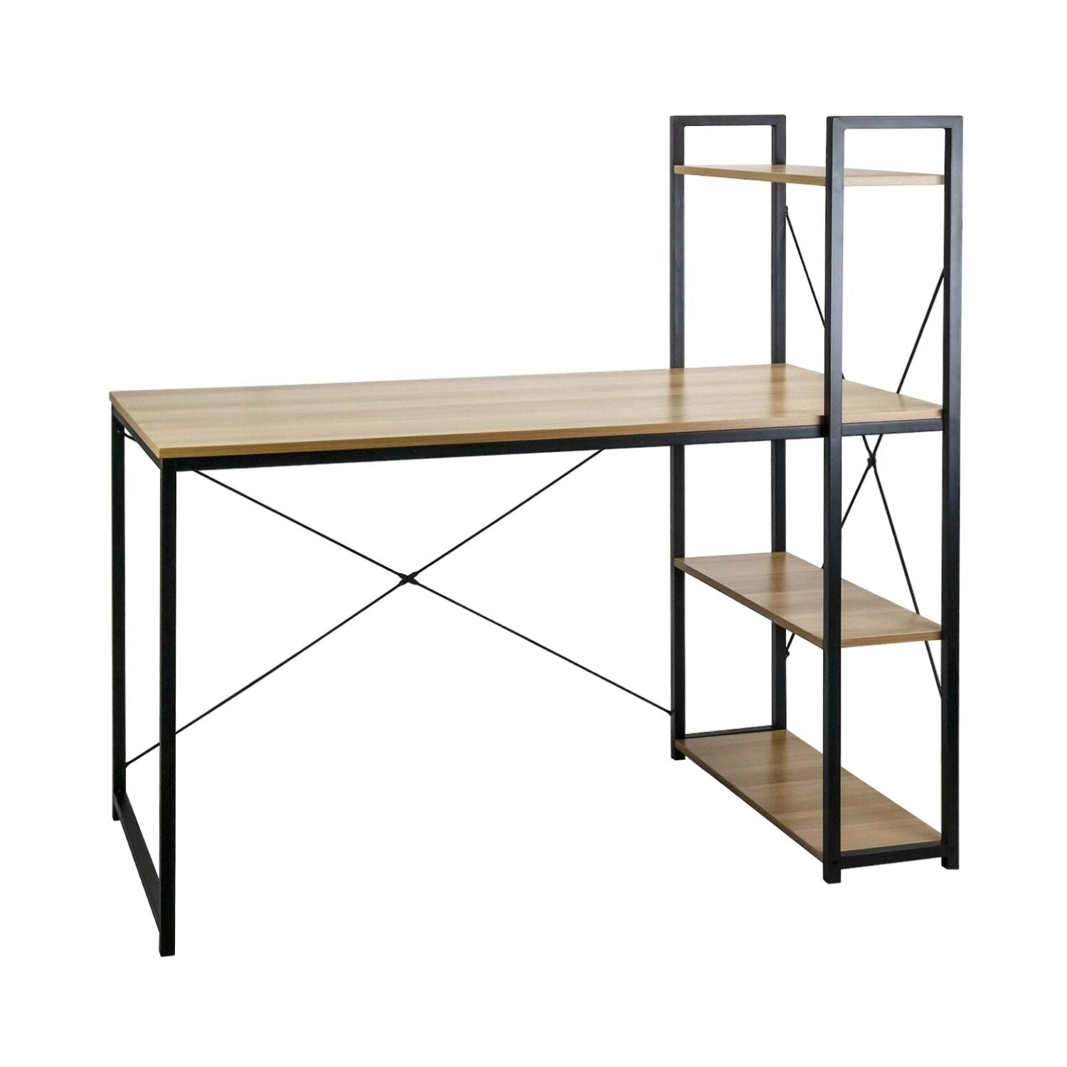 Escritorio Metálico Con Estantería 3 Baldas De Madera Ozra 120x160x70cm 7house_0