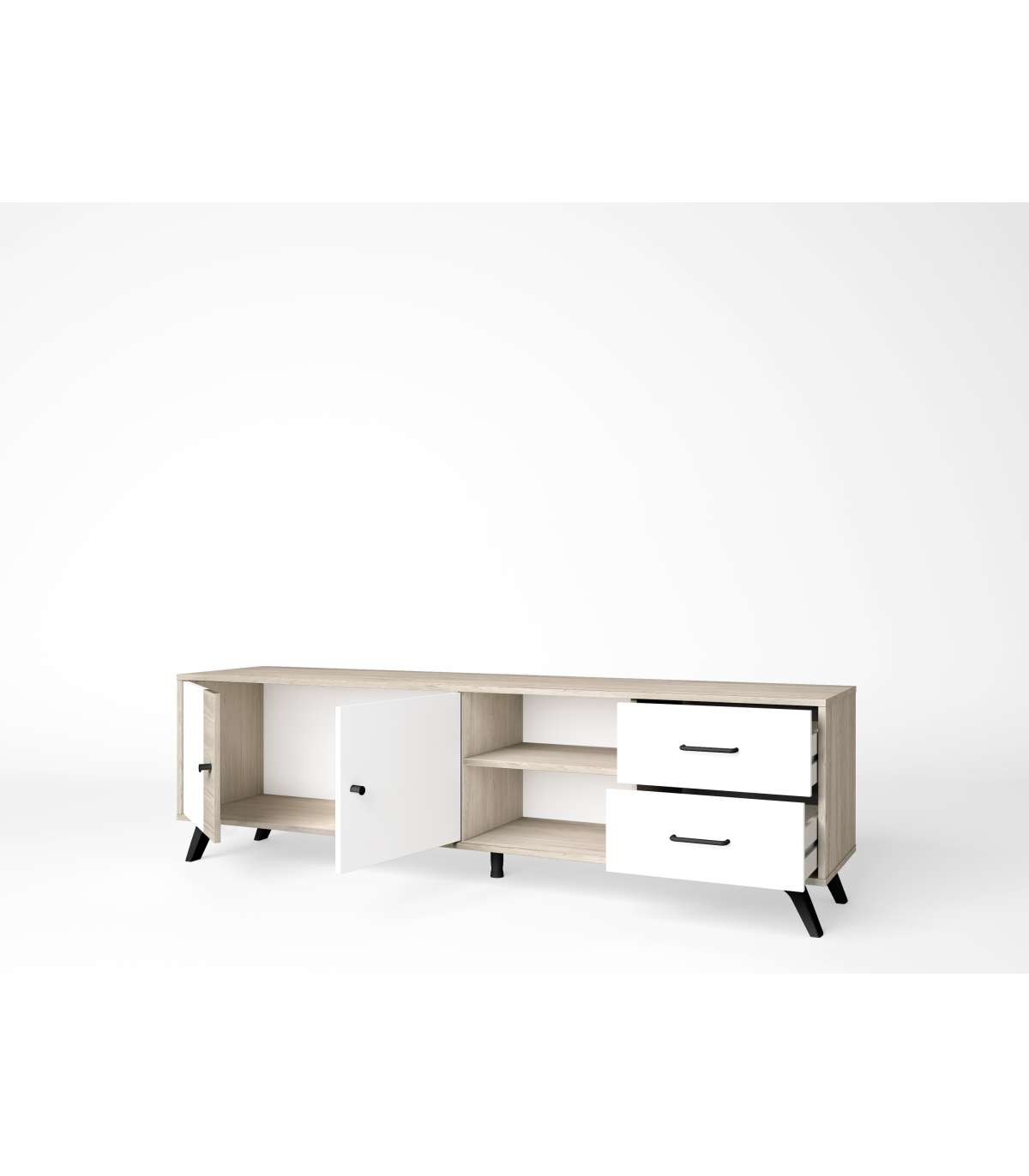 Mueble Para Televisión Modelo Samira 2 Puertas 2 Cajones Acabado Sahara/blanco, 180.5cm(a_2
