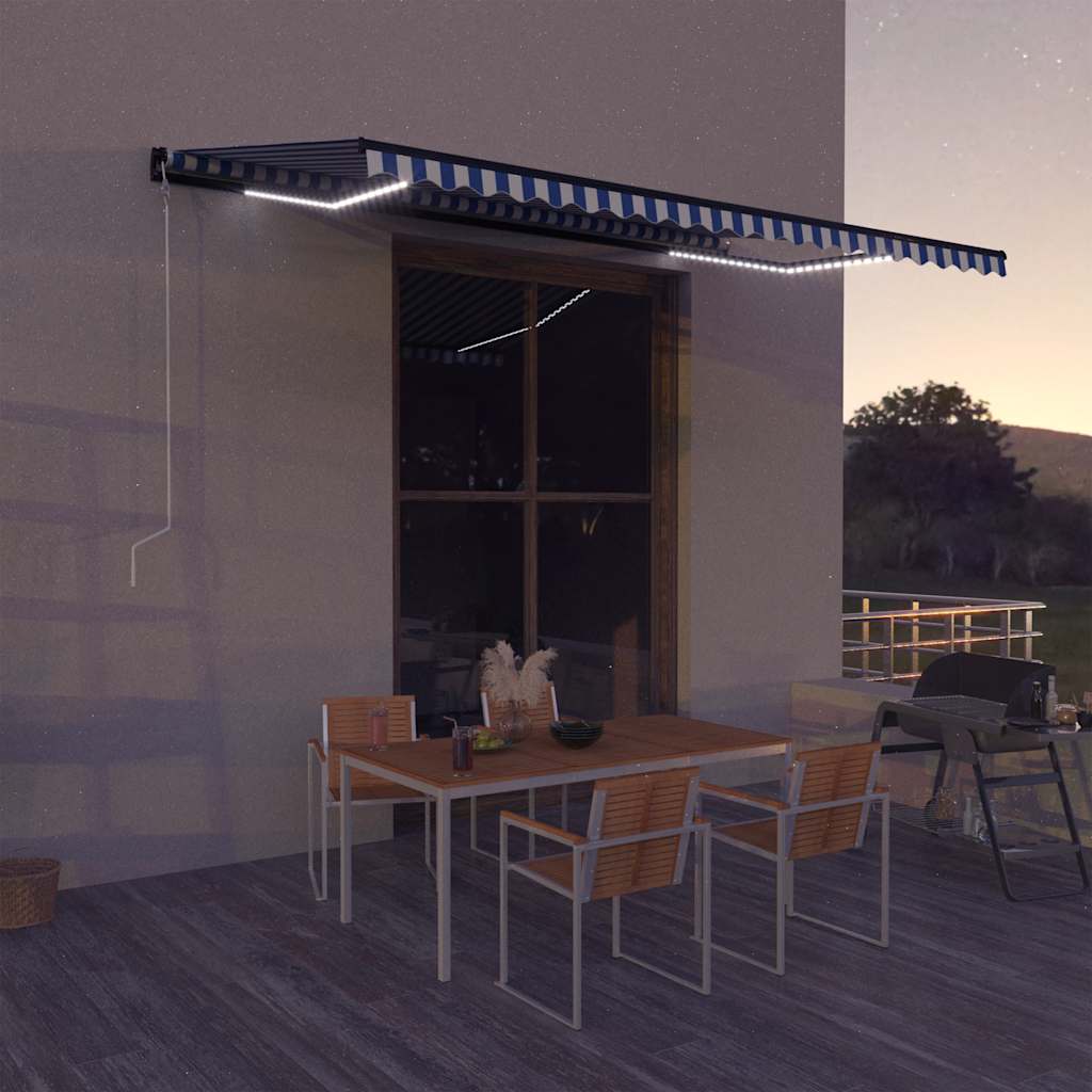 Toldo Con Led Y Sensor De Viento Azul Y Blanco 500x300 Cm_1