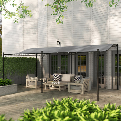 Outsunny Pérgola De Pared 3x6 M Con Techo Inclinado Estructura Metálica Gris_4