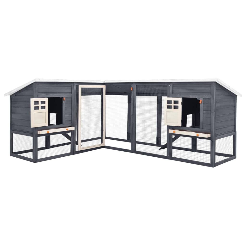 Vidaxl Conejera De Exterior Con Corredor Madera De Abeto Gris Y Blanco_1