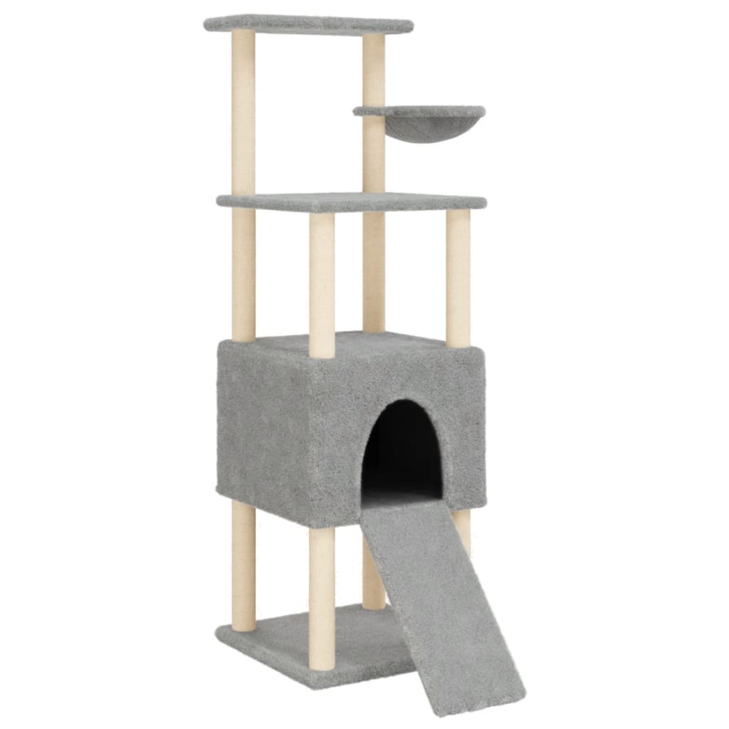 Rascador Para Gatos Con Postes De Sisal Gris Claro 153 Cm_0