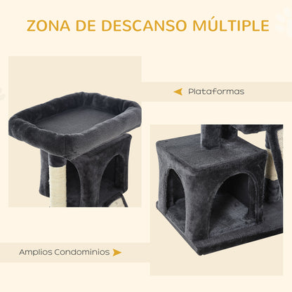Pawhut Árbol Para Gatos Con Postes Y Tablero Rascador Cuevas Cama Suave 59x39x83_5