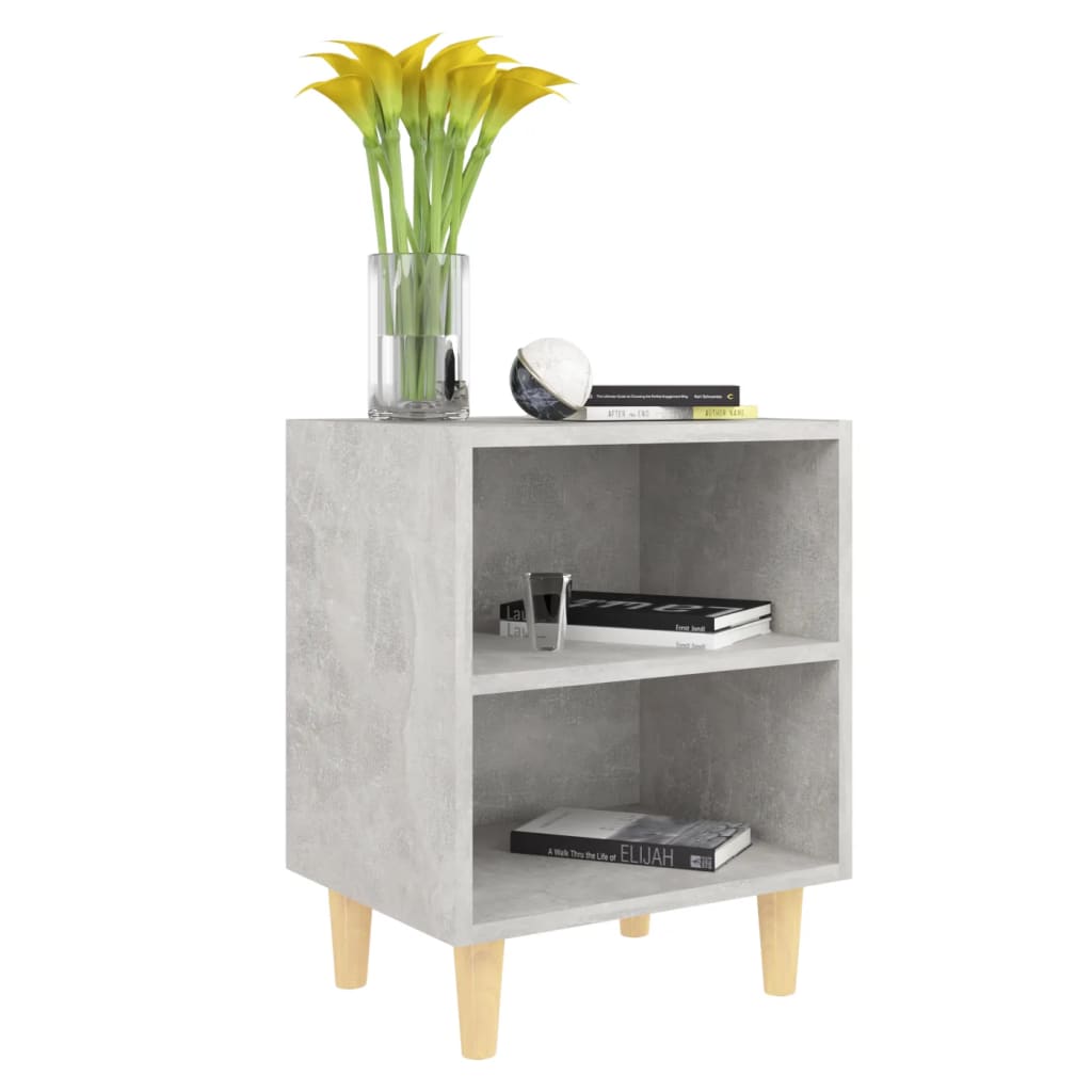 Mesita De Noche Patas Madera Maciza Gris Hormigón 40x30x50 Cm_1