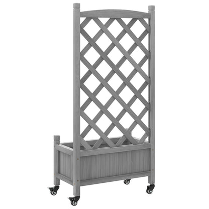 Jardinera Con Enrejado Y Ruedas Madera Maciza De Abeto Gris_5