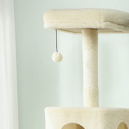 Pawhut Árbol Rascador Para Gatos 202 Cm Con Plataformas 2 Camas 2 Cuevas Beige_4