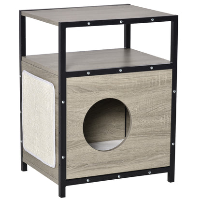 Pawhut Casa Para Gatos Con Cojín Puerta Orificio Y Alfombrilla Rascadora_0