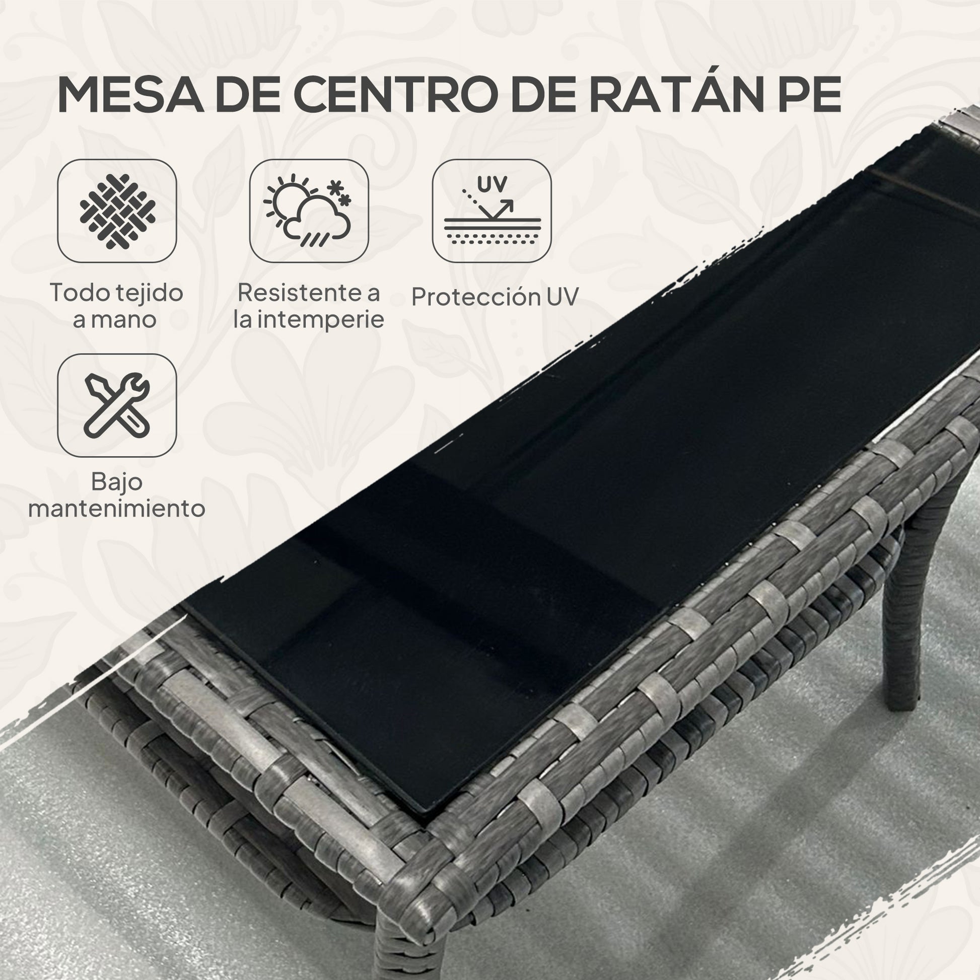 Outsunny Mesa De Jardín De Ratán Pe 50x50x45 Cm Con Estante Marco De Acero Gris_3